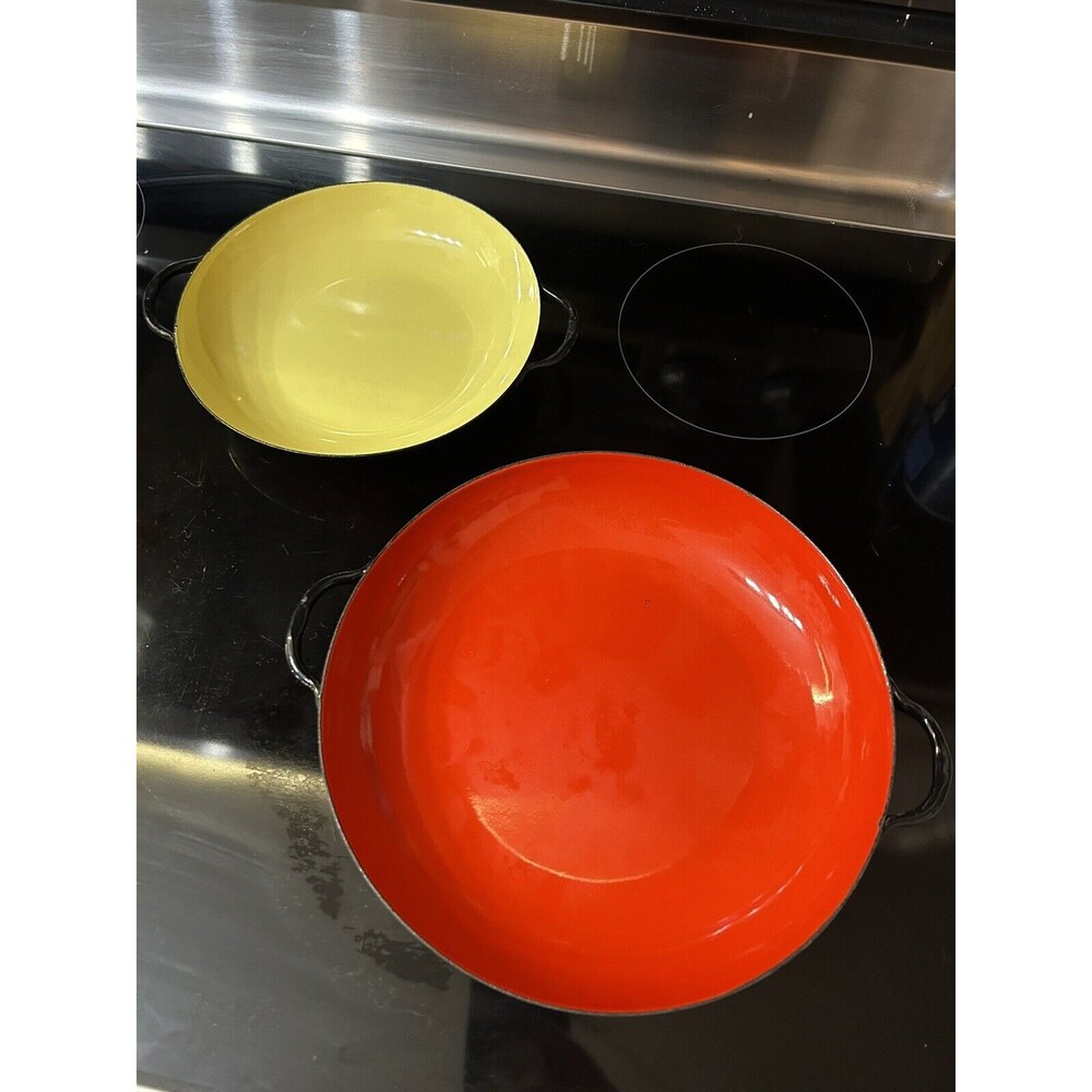 Vtg Lot Of 2 Caravelle Sizzling Servers Imported From France Red Yellow - Picture 2 of 6